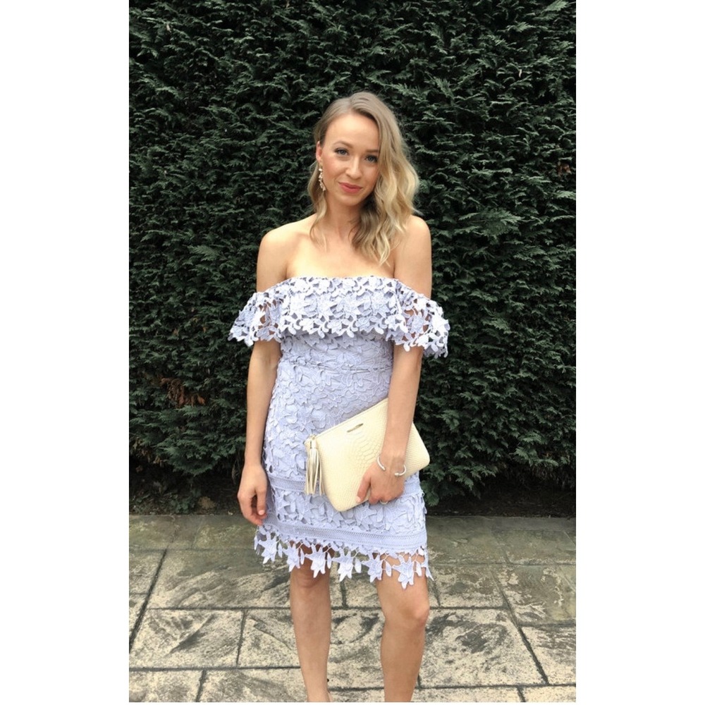 ASTR the Label Cocktail Lace Off The Shoulder Dress Lavender Eyelet Floral Large